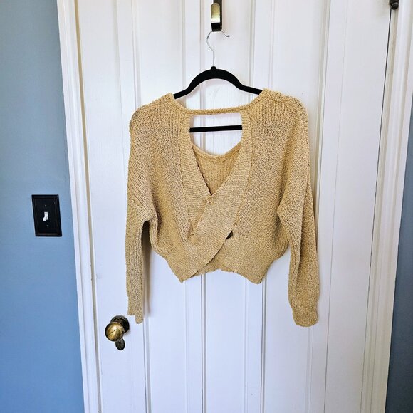 Debut Crop Top Brat Green Sweater Criss Cross Back - Size XS - Picture 2 of 3